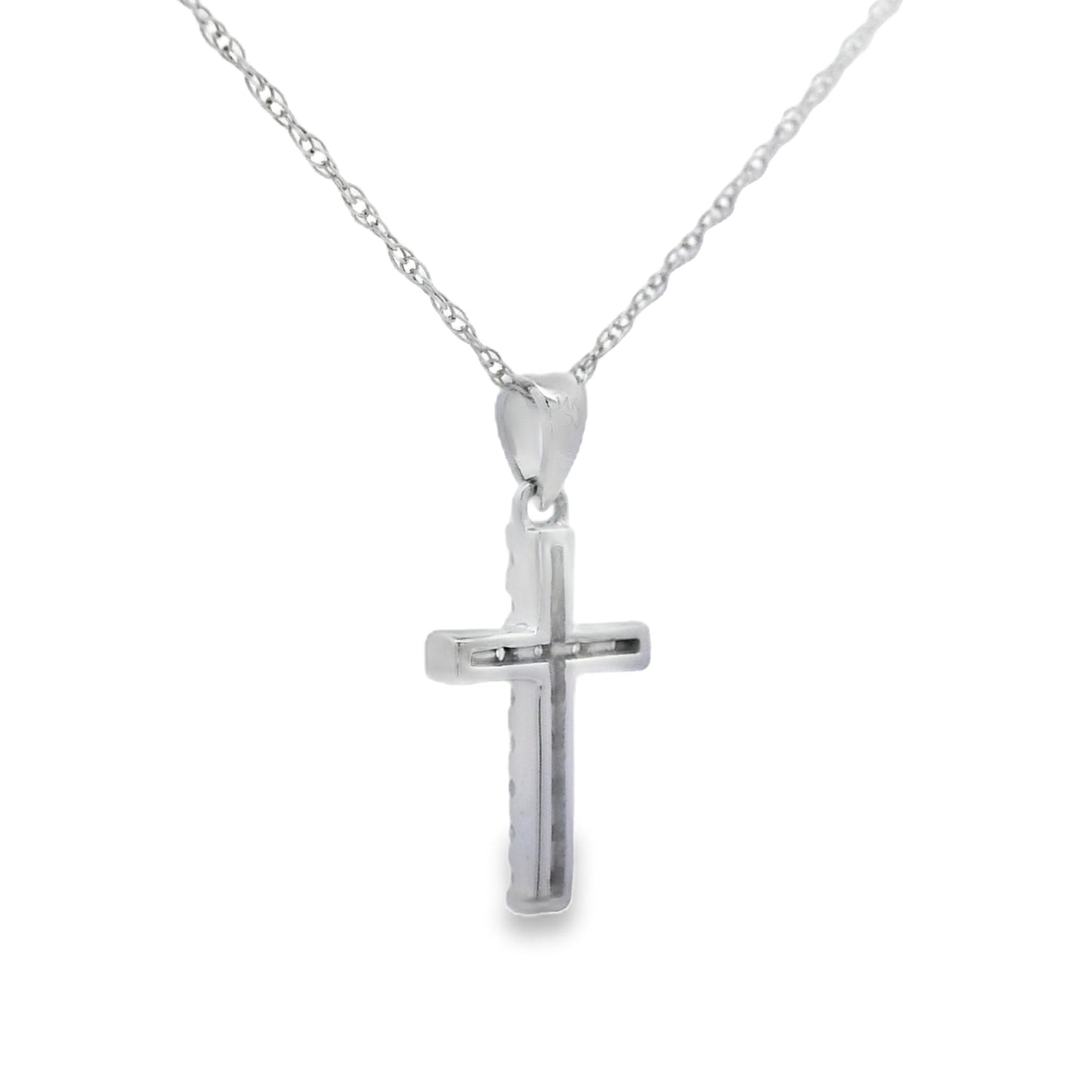 Colgante Cruz Religiosa con Diamantes de .11ct en Oro Blanco de 14KT