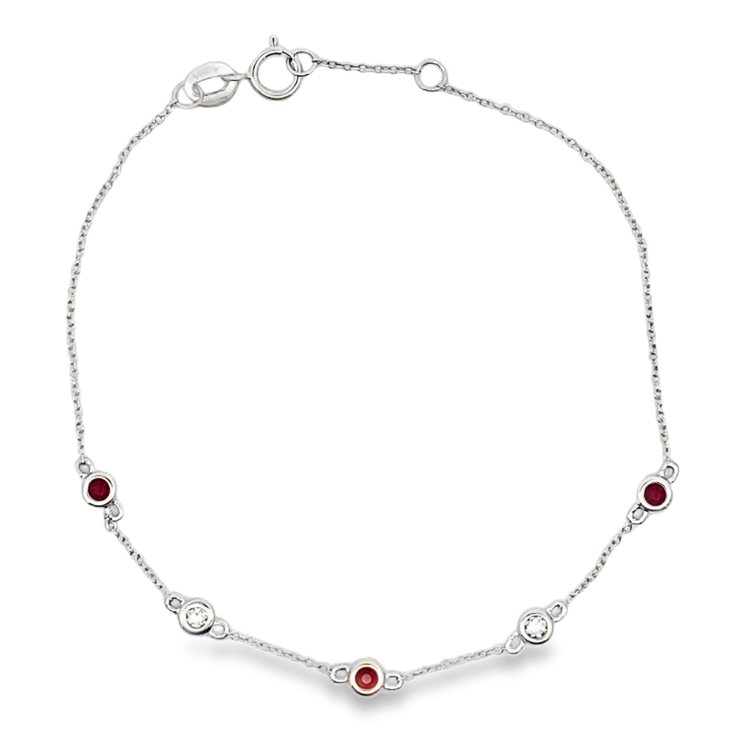 Pulsera de rubí y diamantes de .25 ct en oro blanco de 14 K