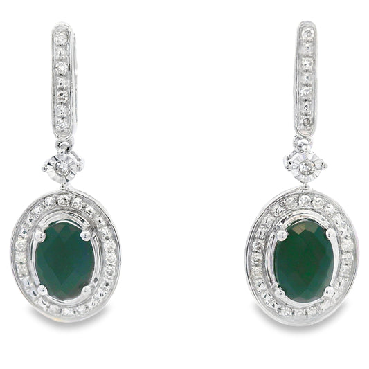 Pendientes colgantes de ónix y diamantes de 1,06 ct en oro blanco de 10 kt