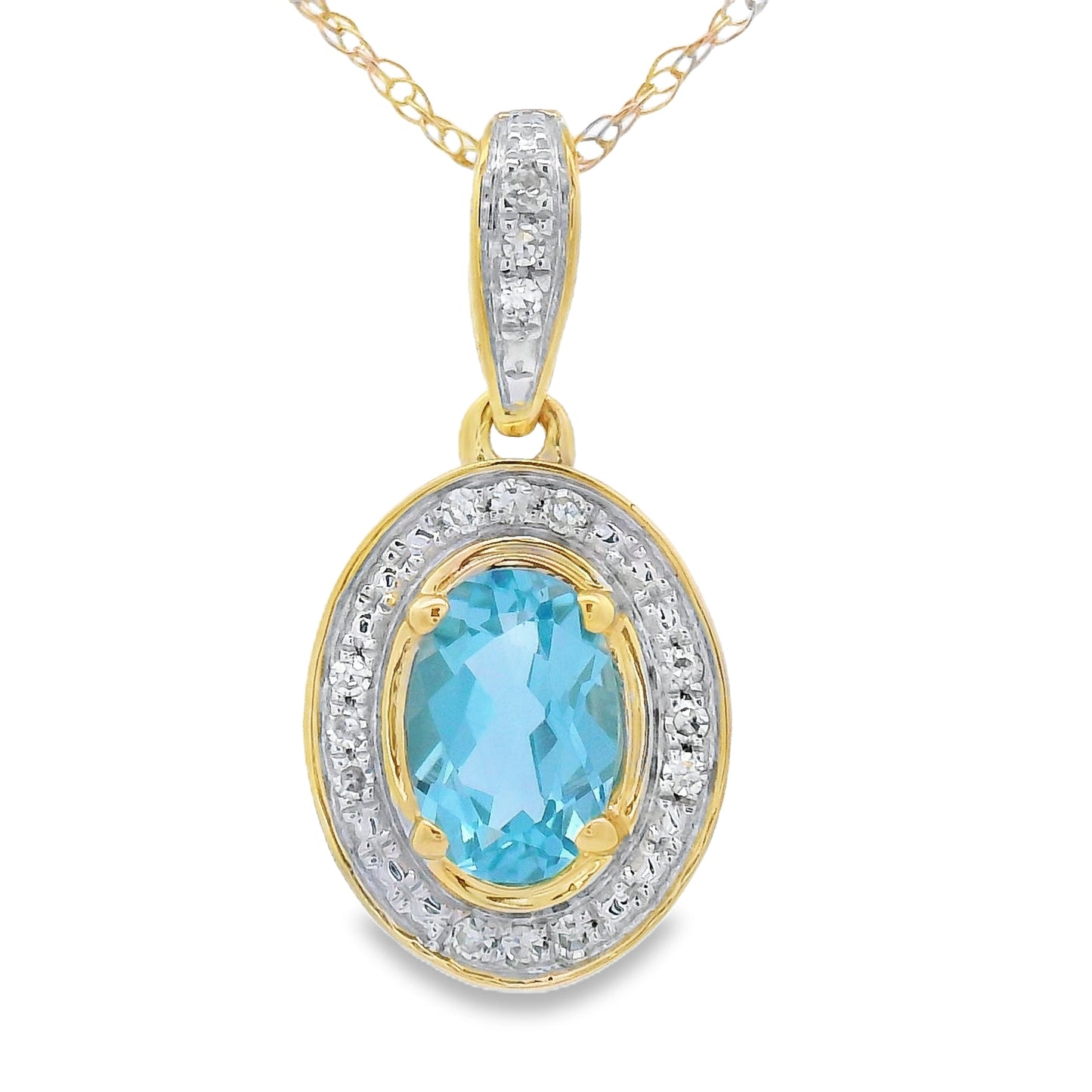 Colgantes de moda de topacio azul y diamantes en oro amarillo de 10 qt