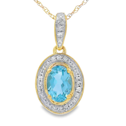 Colgantes de moda de topacio azul y diamantes en oro amarillo de 10 qt