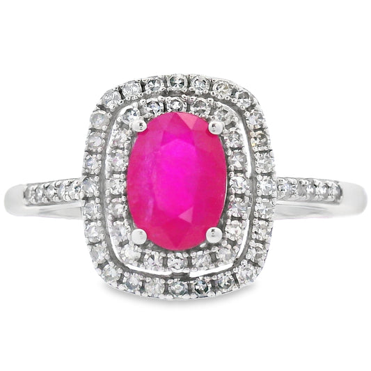 Anillo de oro blanco de 10 kt con rubí y diamantes de 1,29 ct