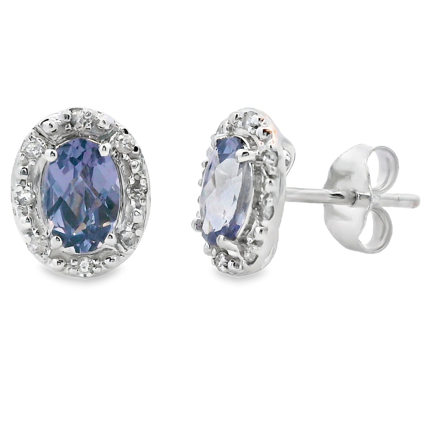 Pendientes de diamantes alejandrita cultivados Oro blanco de 10 quilates