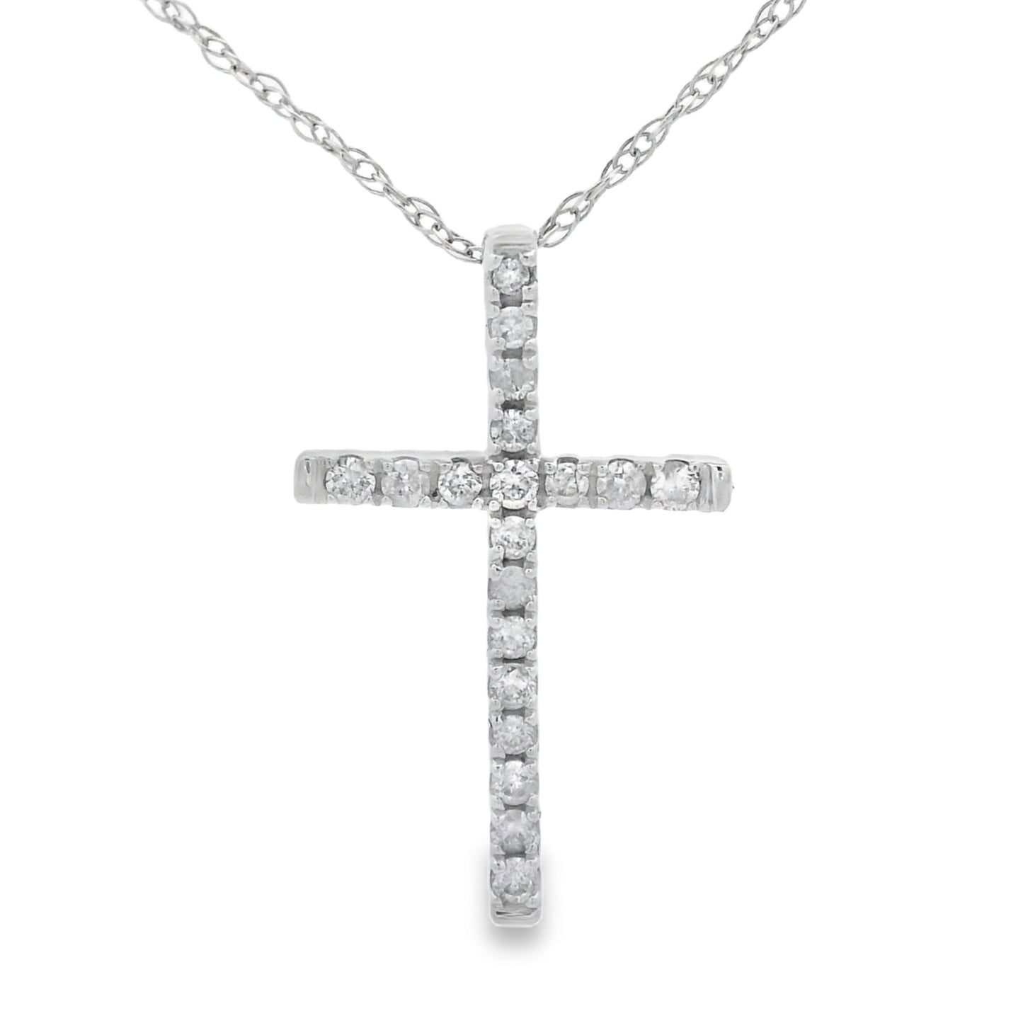 Colgante Cruz Religiosa con Diamantes de .11ct en Oro Blanco de 14KT