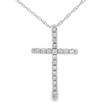 Colgante Cruz Religiosa con Diamantes de .11ct en Oro Blanco de 14KT