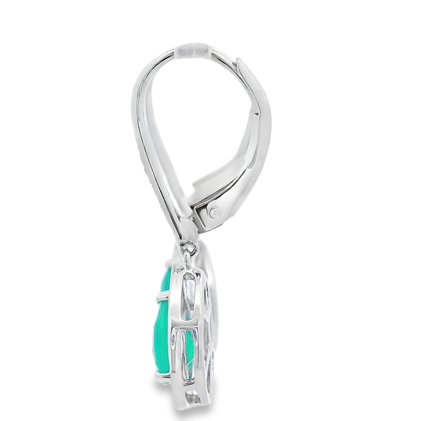 Pendientes colgantes de calcedonia y diamantes en oro blanco de 10 quilates