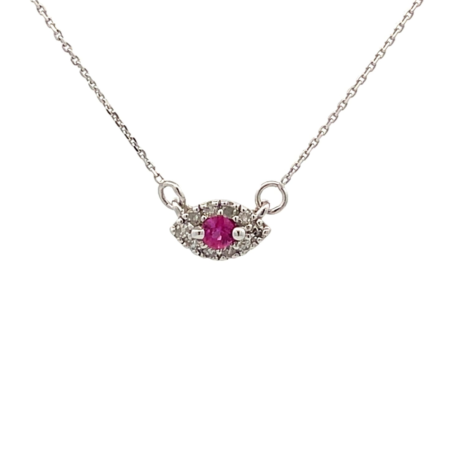 Colgantes de moda de rubí y diamante de .14 qt. de oro blanco de 14 kt.