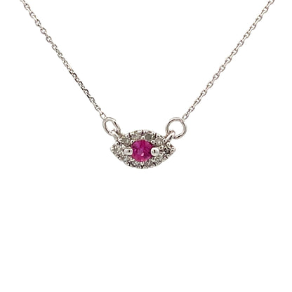 Colgantes de moda de rubí y diamante de .14 qt. de oro blanco de 14 kt.