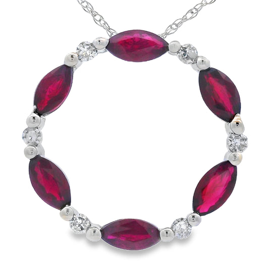 Colgante Círculo de Amor de Rubí Diamante Oro Blanco de 10KT