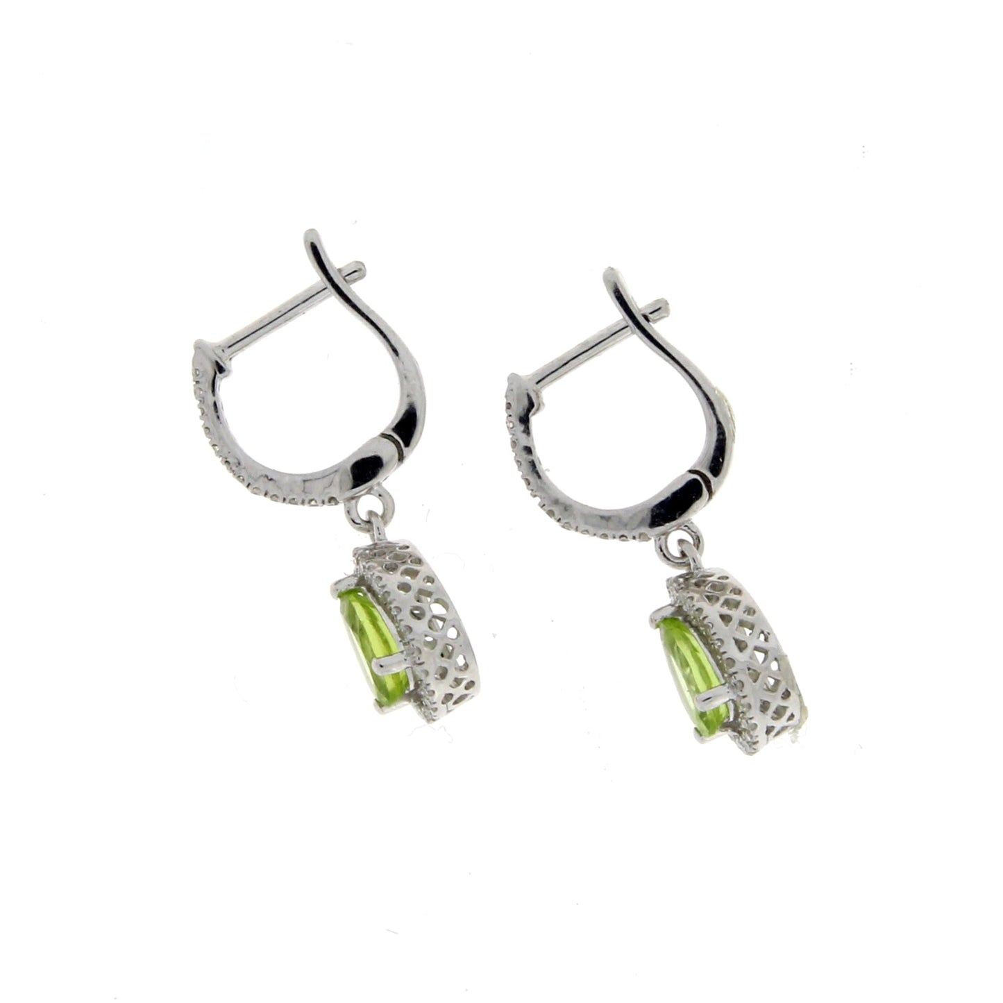 Pendientes colgantes de peridoto y diamante de 0,88 ct en oro blanco de 14 K