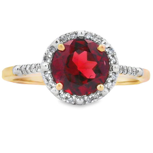 Anillo de granate y diamante de 1,75 ct en oro amarillo de 10 qt