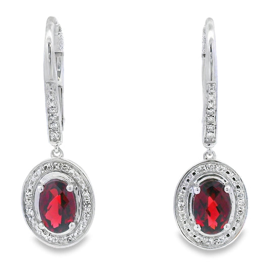 Pendientes Colgantes de Granate y Diamantes de 1.41 ct, Oro Blanco de 10 qt