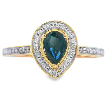 Anillo de zafiro y diamante de 0,54 ct en oro amarillo de 10 kt