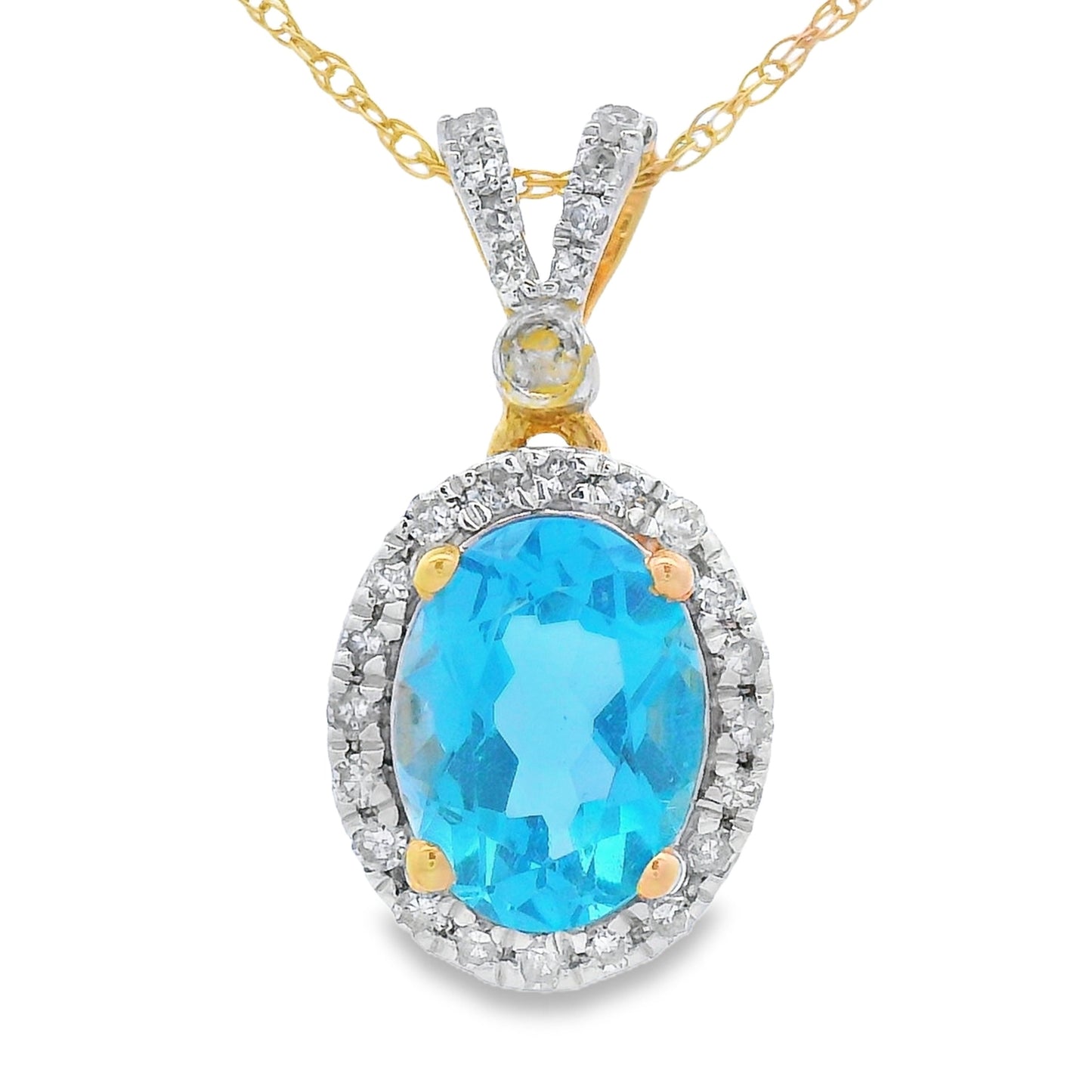 Colgantes de moda de topacio azul y diamantes en oro amarillo de 14 K
