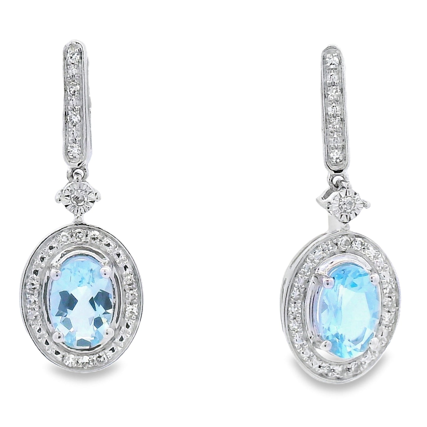 Pendientes Colgantes de Aguamarina y Diamantes Oro Blanco de 10KT