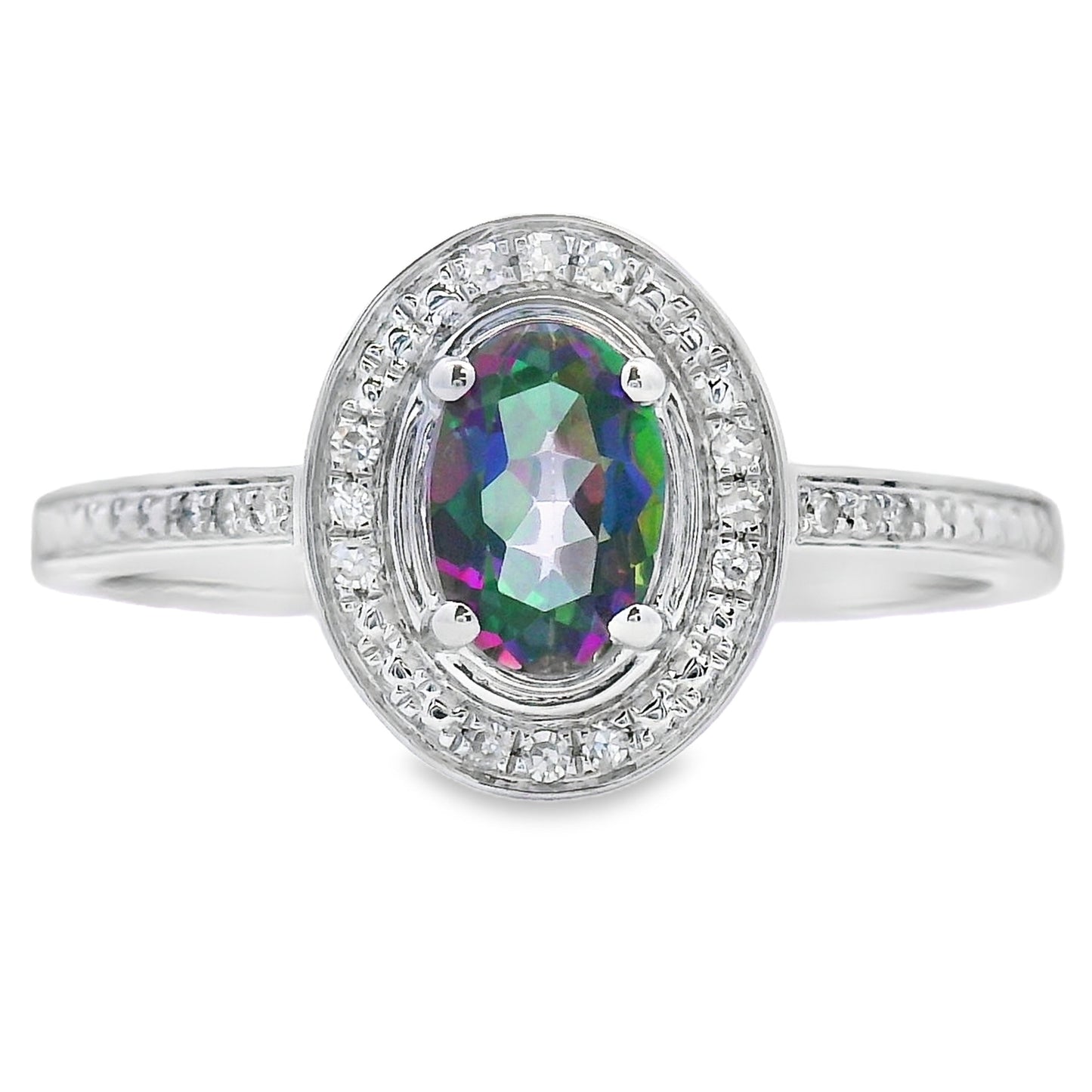 Anillo de topacio místico fuego y diamante de 0,61 ct en oro blanco de 10 kt
