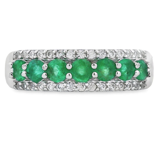 Anillo de tres piedras de topacio blanco de plata esterlina