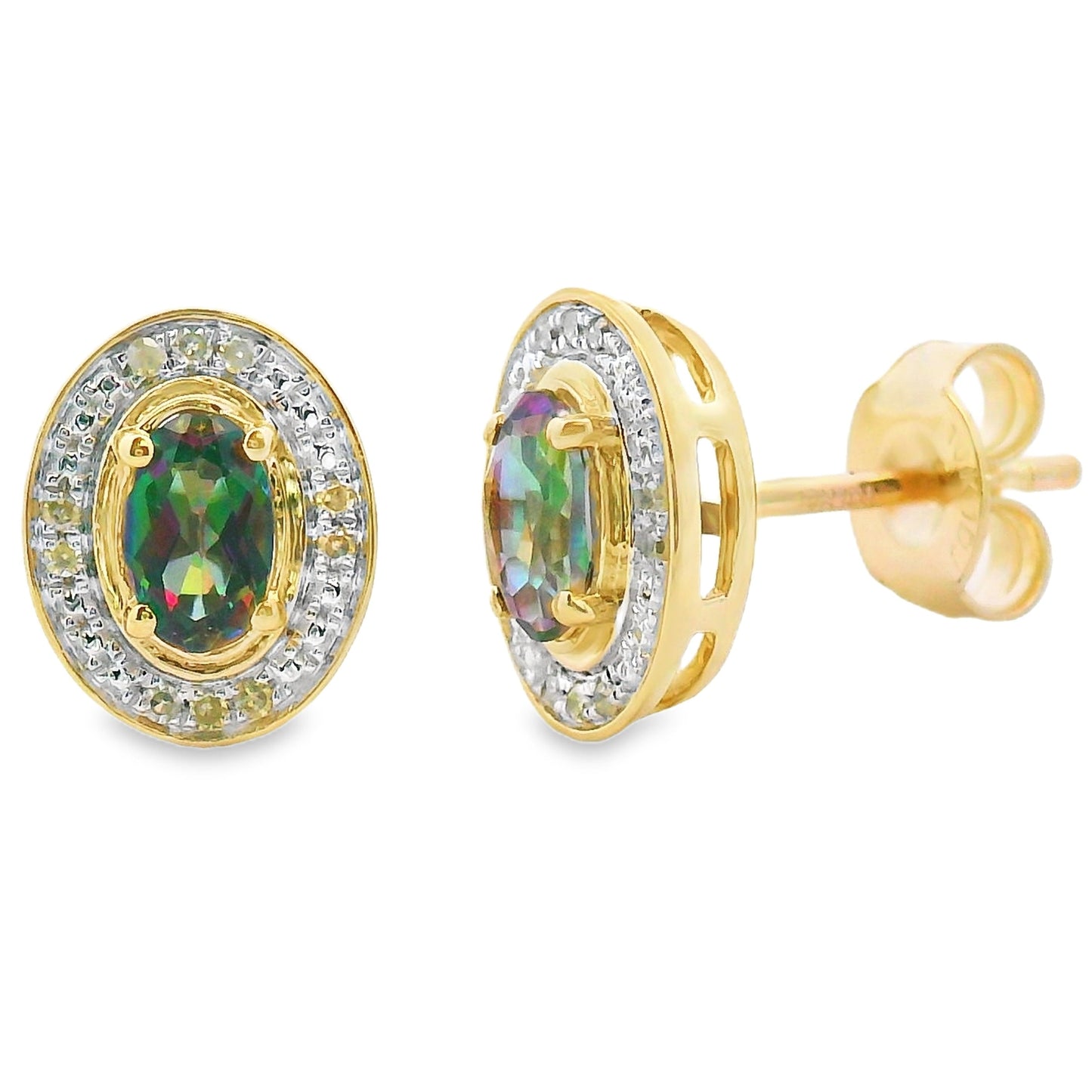 Pendientes de oro amarillo de 10 KT con topacio místico y diamantes