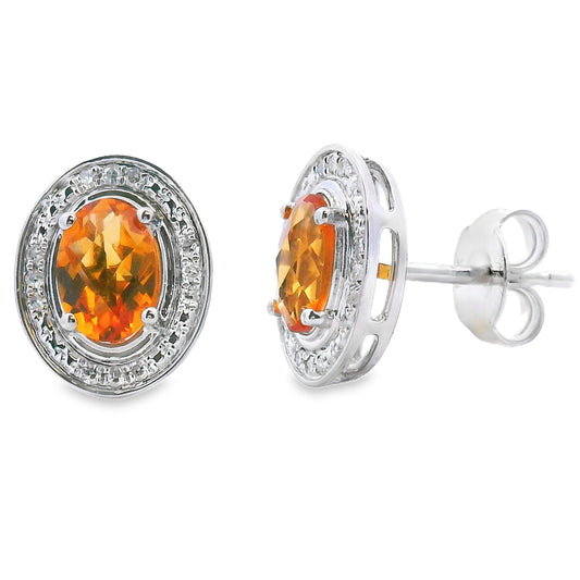 Pendientes de Citrino y Diamantes de .91ct en Oro Blanco de 10kt