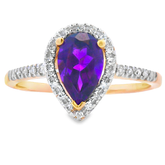Anillo de Amatista y Diamantes de .98ct en Oro Amarillo de 14KT