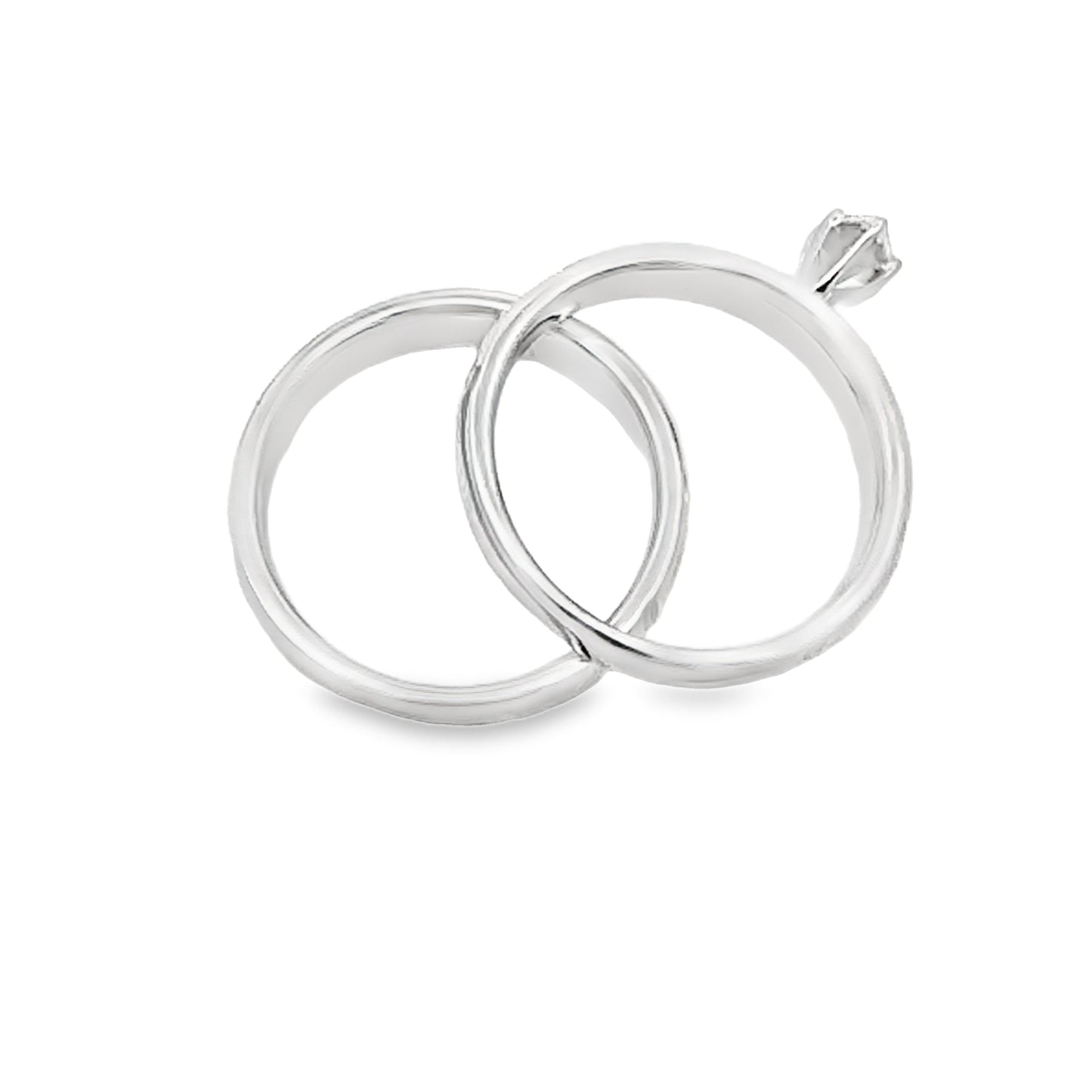 Juego de Anillos de Compromiso de Plata Esterlina y Oro de 14KT con Diamantes