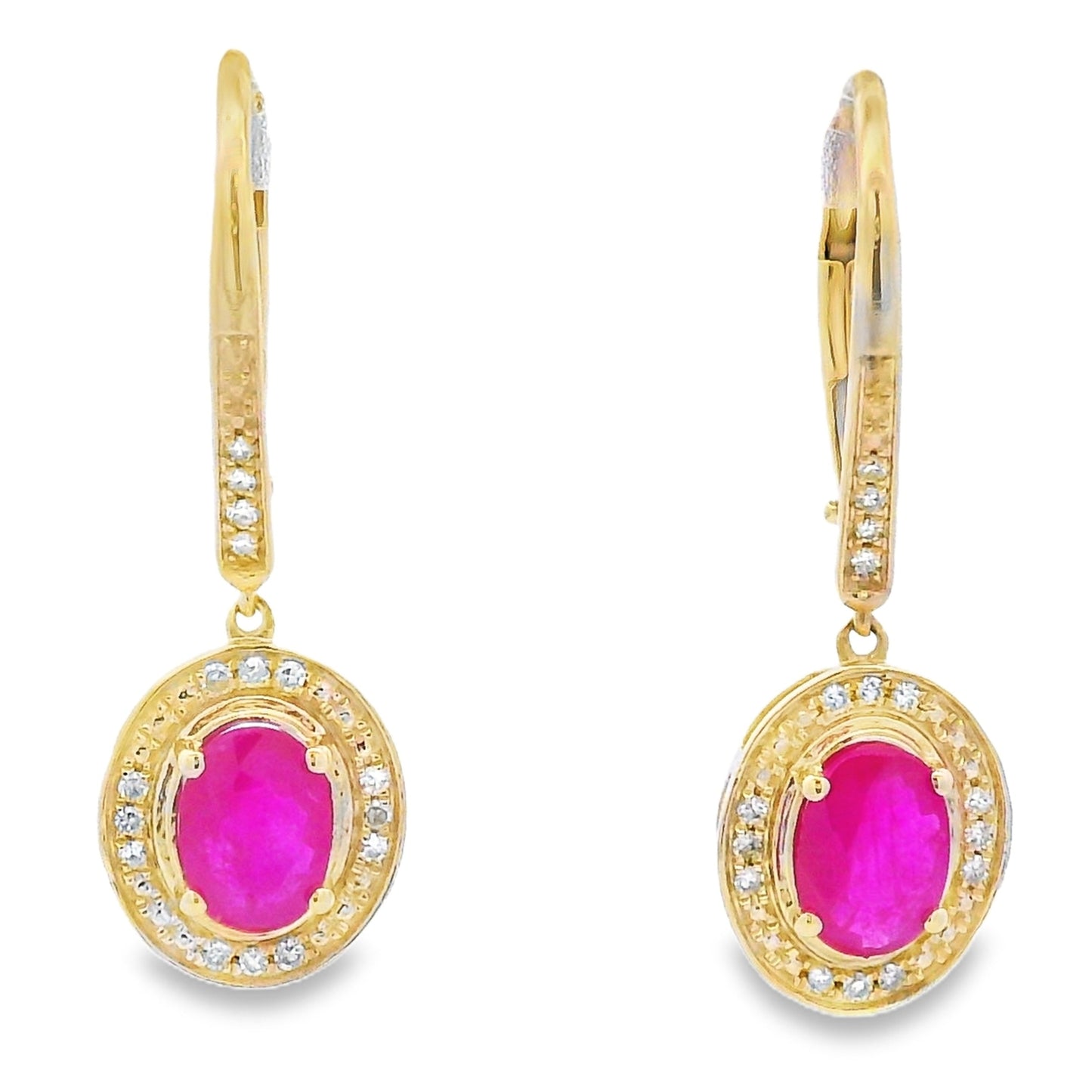 Pendientes colgantes de rubí y diamante de 1,28 ct en oro amarillo de 10 qt