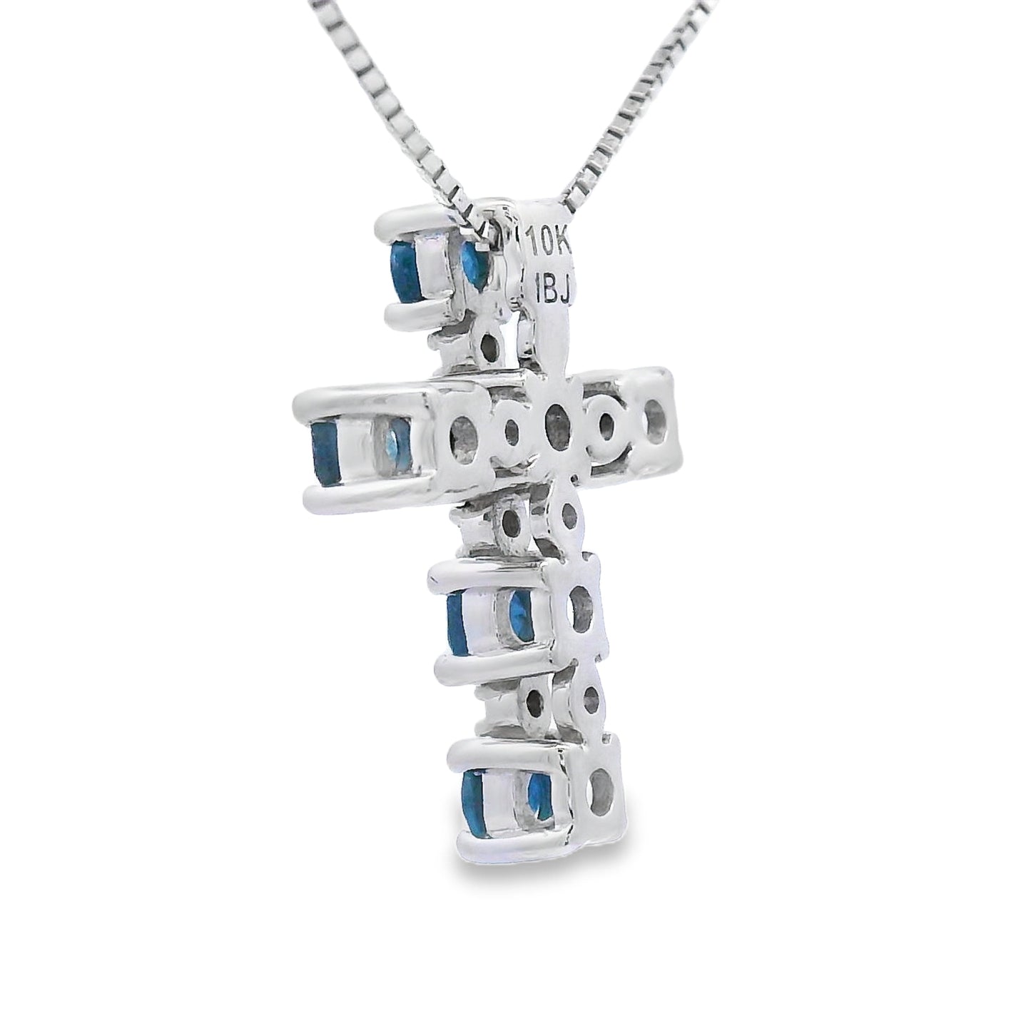 Cruz religiosa con zafiro de 0,32 ct, colgante de oro blanco de 10 kt