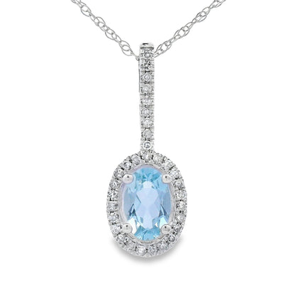 Colgantes de moda de aguamarina y diamantes de oro blanco de 10 KT