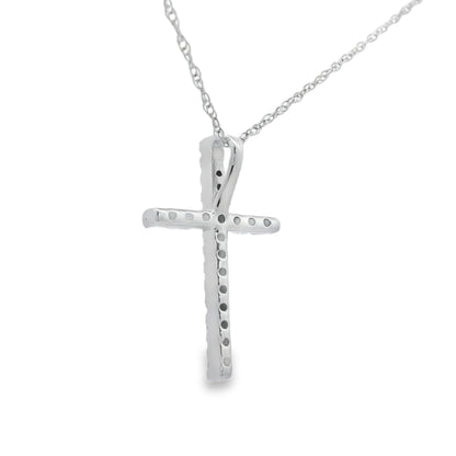 Colgante Cruz Religiosa con Diamantes de .11ct en Oro Blanco de 14KT