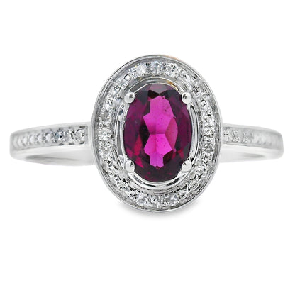 Anillo de granate y diamante de 0,62 ct en oro blanco de 10 kt