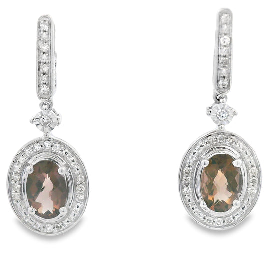 Pendientes colgantes de cuarzo y diamantes de 0,88 ct en oro blanco de 10 kt