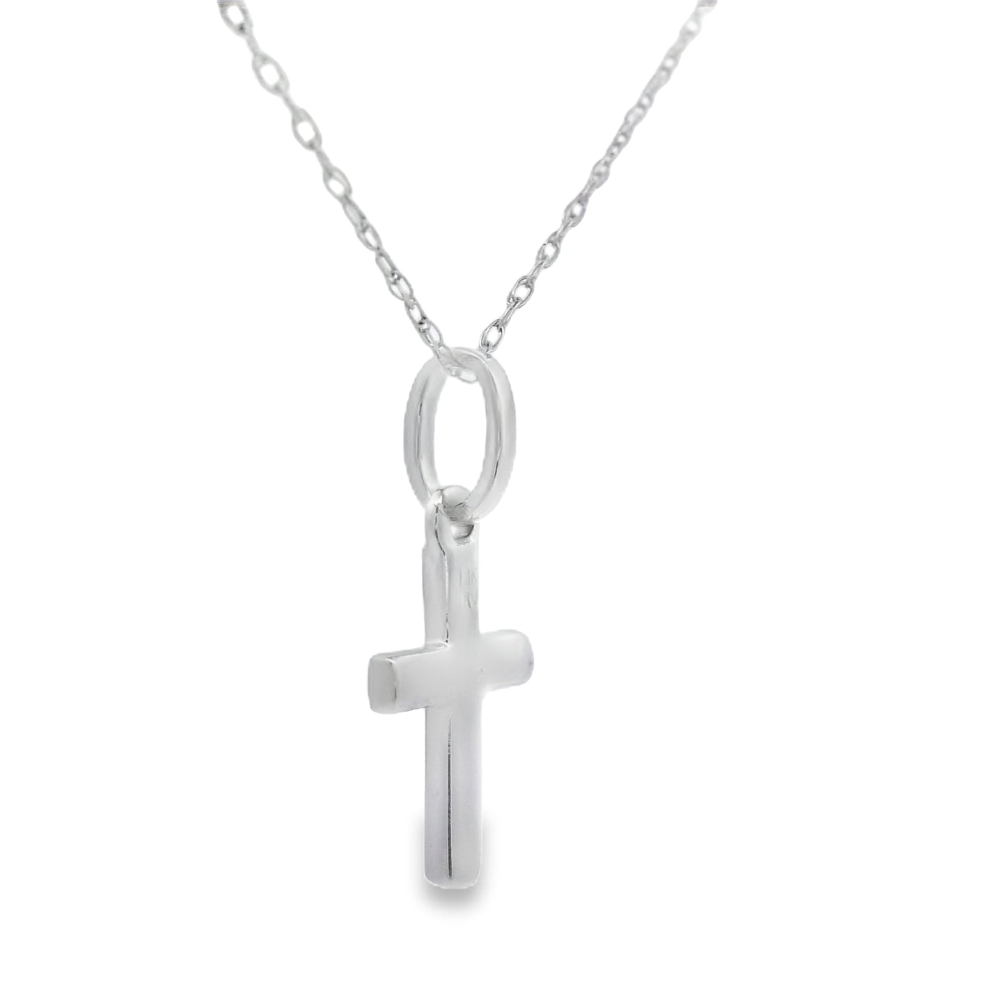 Colgante de cruz religioso con diamante de .05 ct en oro blanco de 14 kt