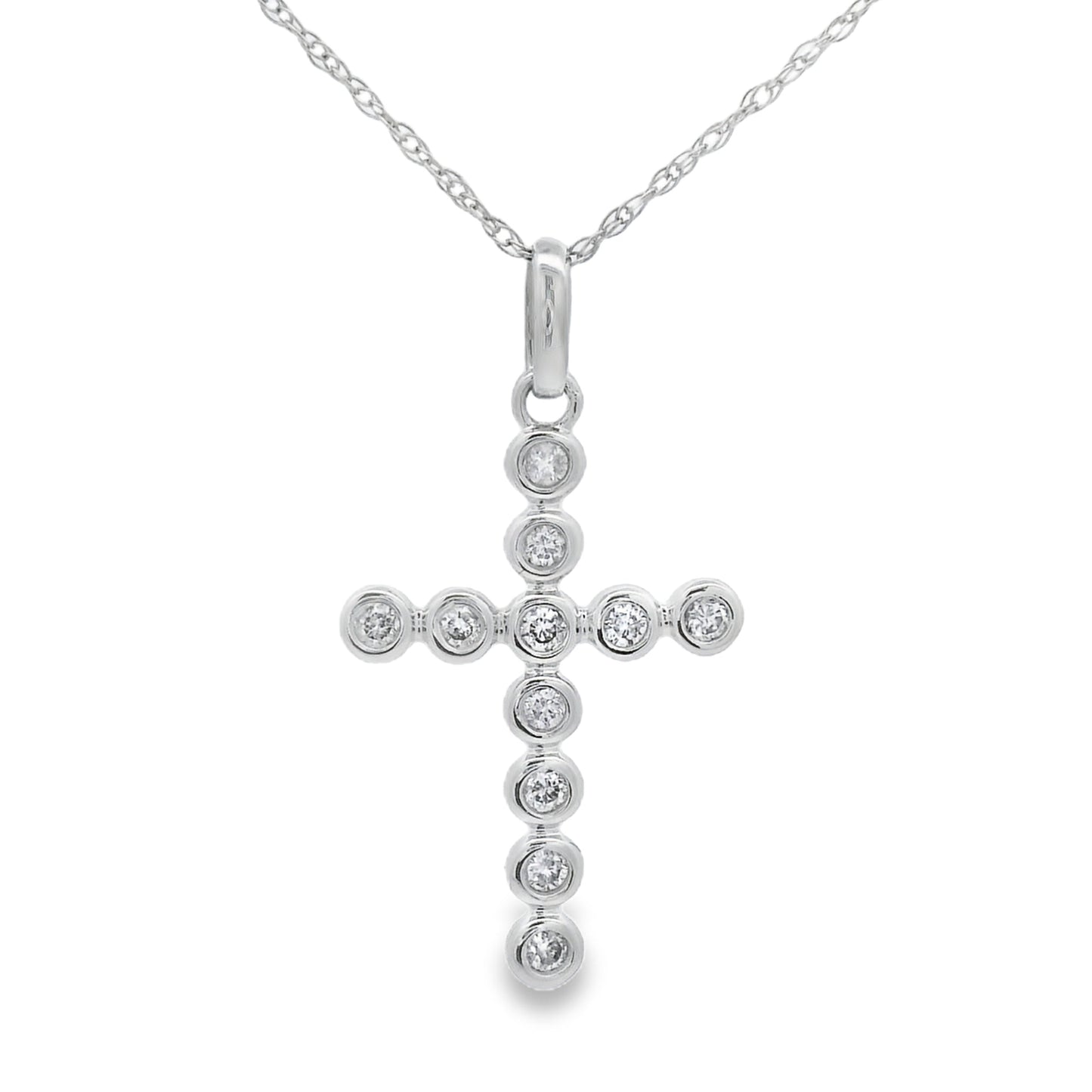 Cruz con diamante de 0,15 quilates, colgante religioso, oro blanco de 14 quilates