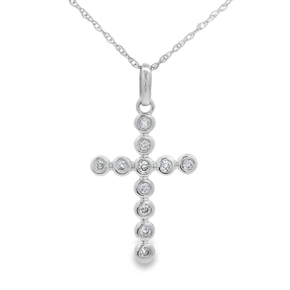 Cruz con diamante de 0,15 quilates, colgante religioso, oro blanco de 14 quilates