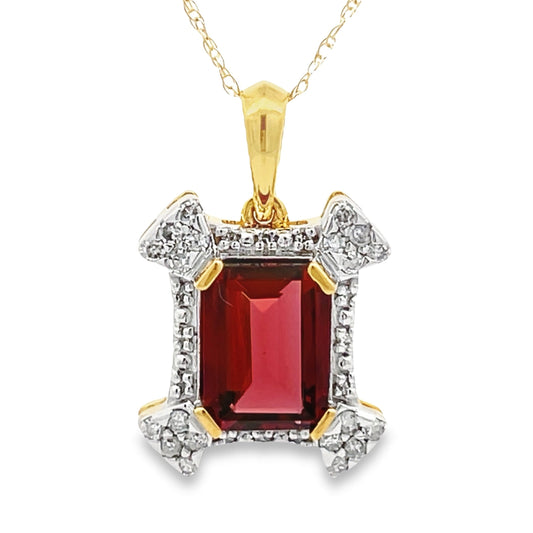 Colgantes de moda de granate y diamante de 1,87 ct en oro amarillo de 10 kt