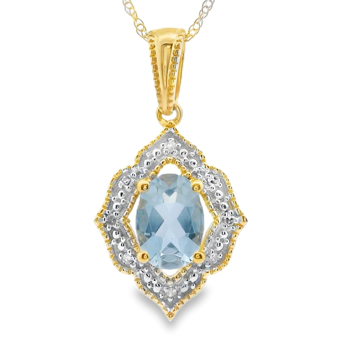 Colgantes de moda de aguamarina y diamantes, oro amarillo de 10 quilates