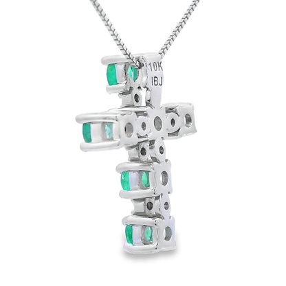 Colgante religioso de cruz con diamante esmeralda en oro blanco de 10 quilates