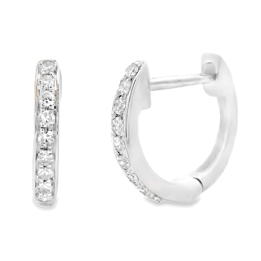Pendientes de aro con diamante de 0,09 ct en oro blanco de 10 kt