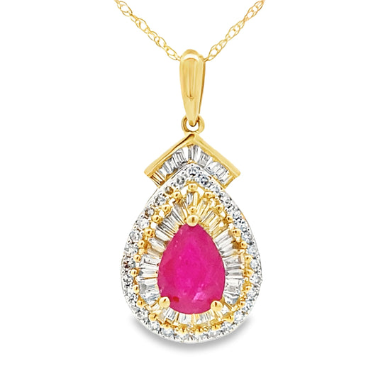 Colgantes de moda de rubíes y diamantes de 1,25 ct Oro amarillo de 14 K