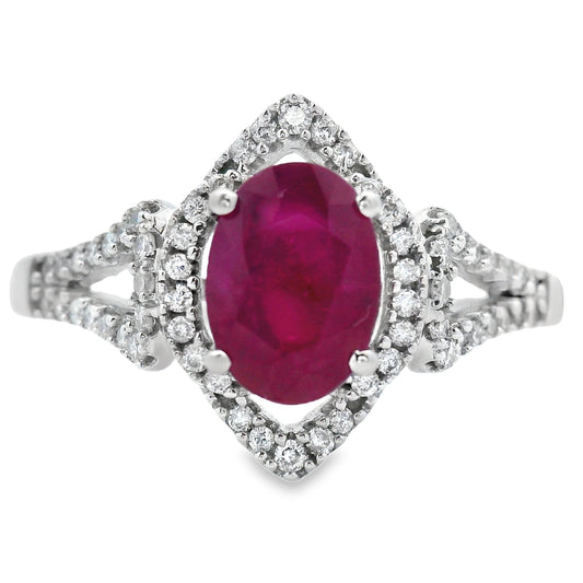 Anillo de oro blanco de 14 quilates con rubí y diamantes de 1,26 ct