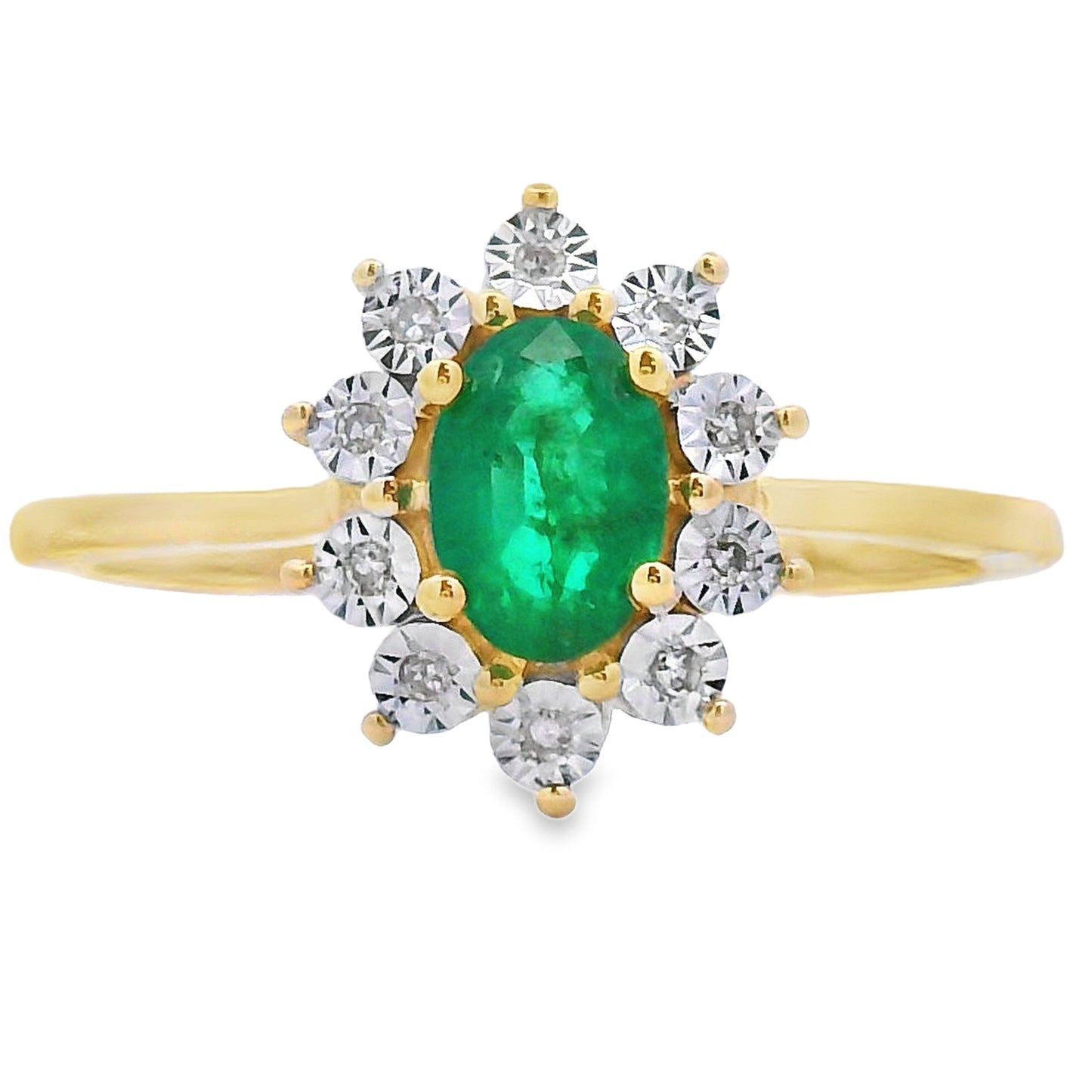 Anillo de oro amarillo de 10 qt con diamante talla esmeralda de 0,43 ct