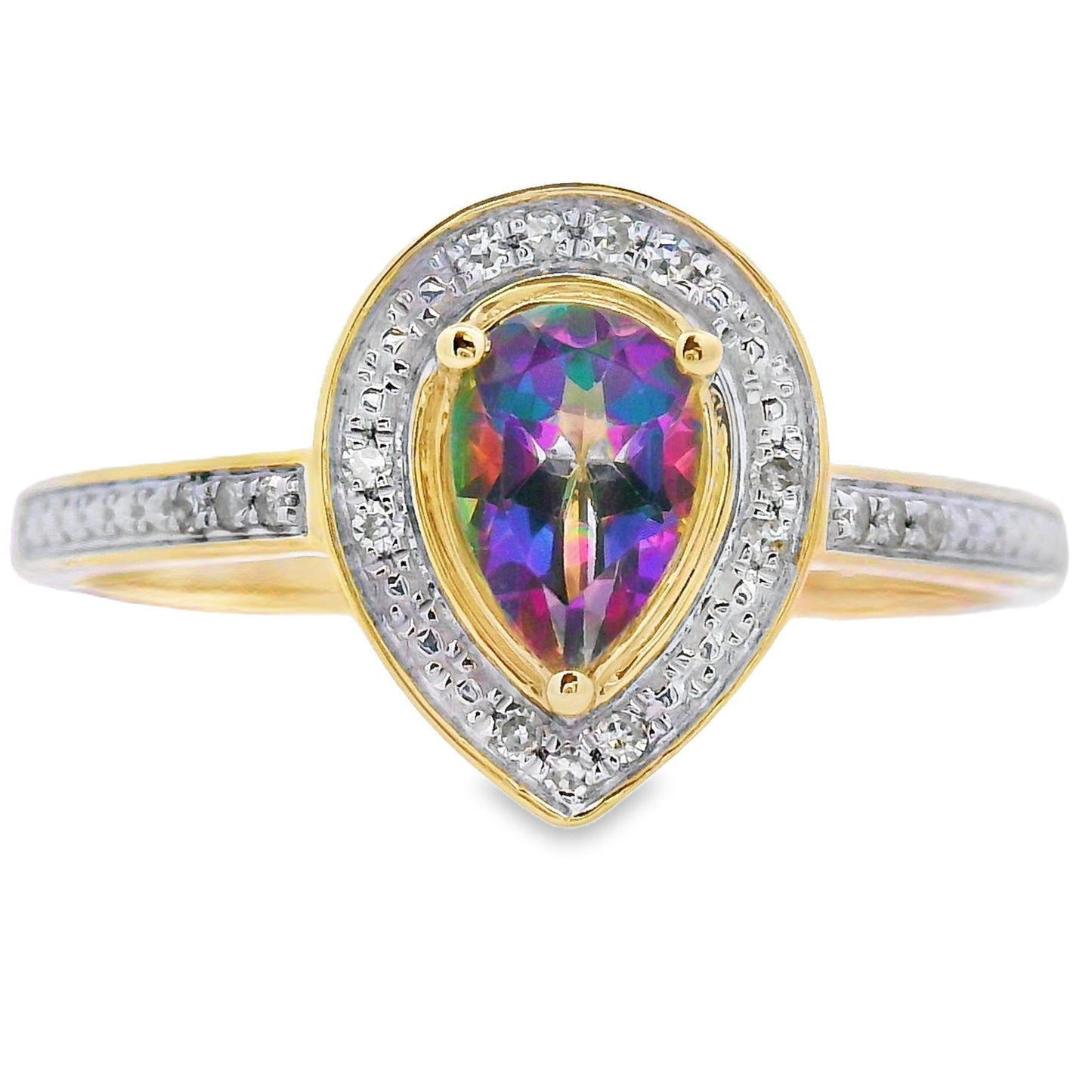 Anillo de Topacio Místico de Fuego de 0,50 ct con Diamantes en Oro Amarillo de 10 qt