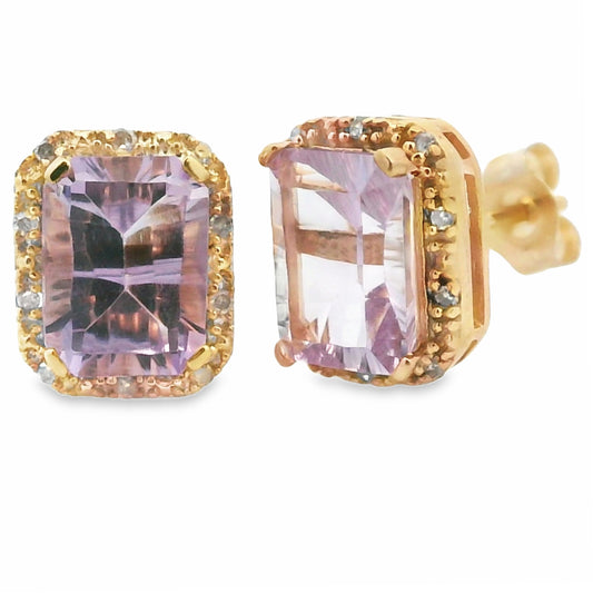 Pendientes de amatista y diamante de 1,15 ct en oro amarillo de 10 qt