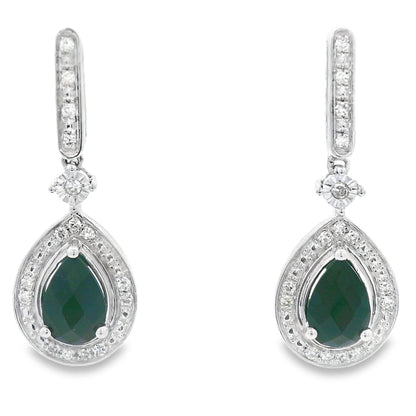 Pendientes colgantes de ónix y diamantes de .84 ct de oro blanco de 10 kt