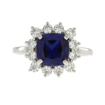 Anillo de zafiro y moissanita de plata esterlina
