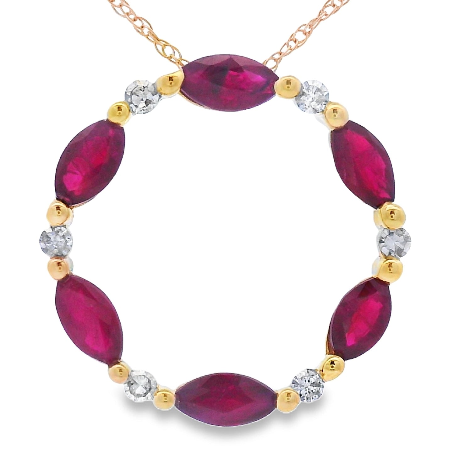 Colgante Círculo de Amor Ruby Diamond de oro amarillo de 10 KT