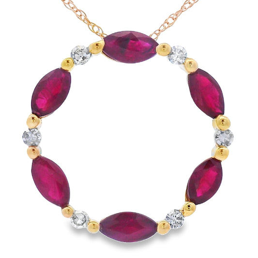 Colgante Círculo de Amor Ruby Diamond de oro amarillo de 10 KT