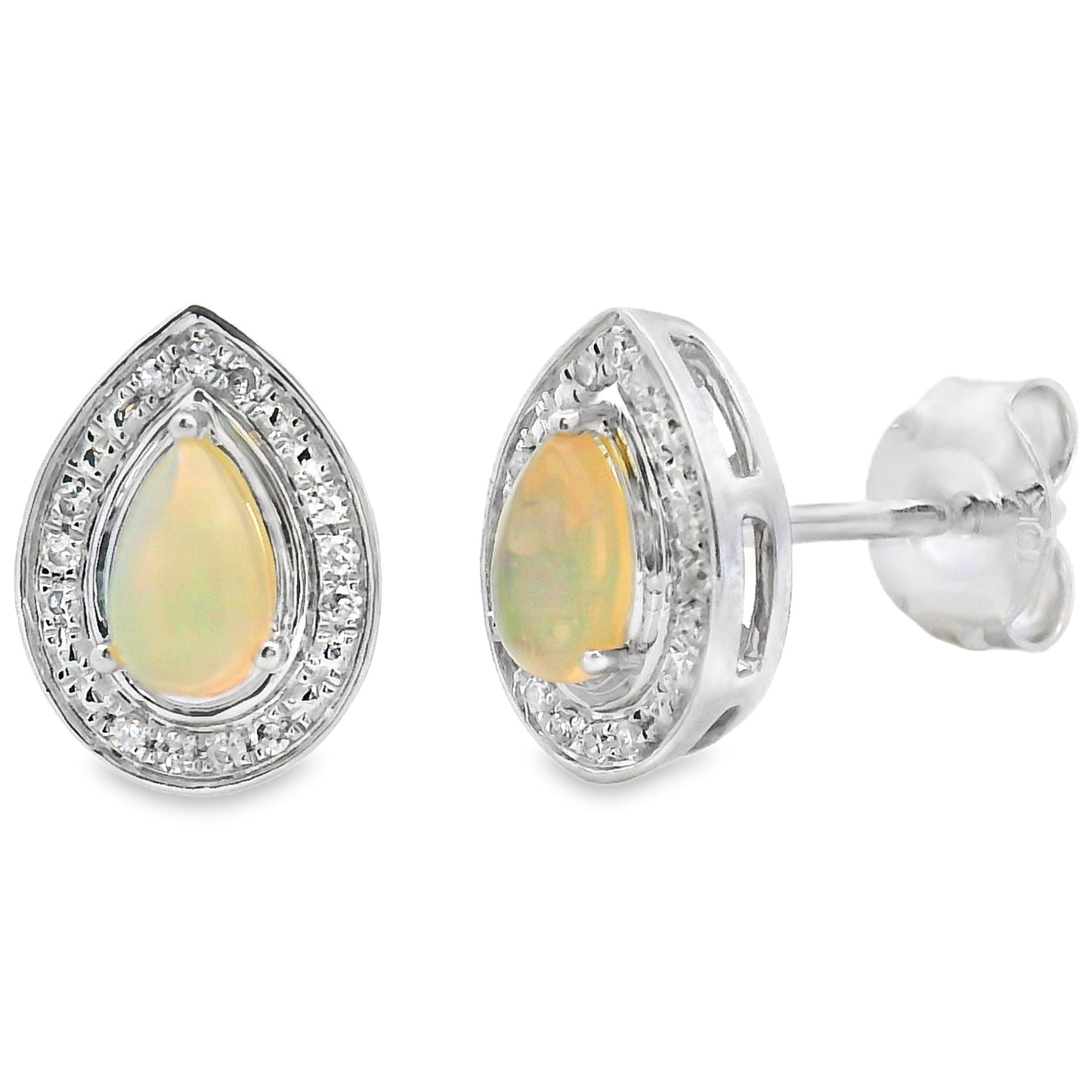 Pendientes de ópalo y diamante de 0,26 ct Oro blanco de 10 kt