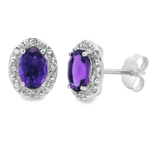Pendientes de Amatista y Diamantes de .99ct Oro Blanco de 10kt