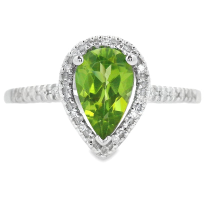 Anillo de Peridoto y Diamantes de 1.10ct Oro Blanco de 14K